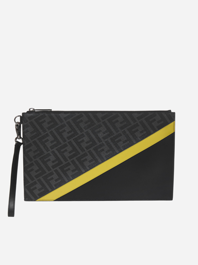 Shop Fendi Ff Fabric And Leather Pouch