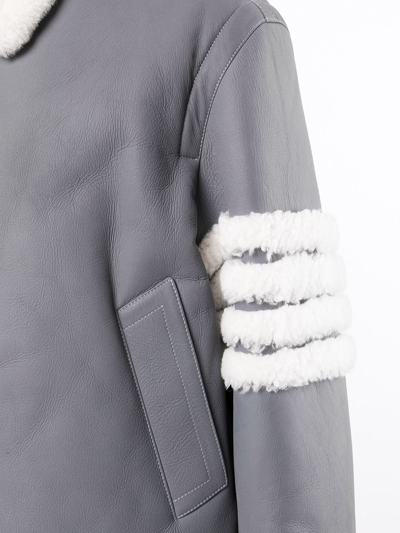 Shop Thom Browne Four-bar Biker Jacket In Grey