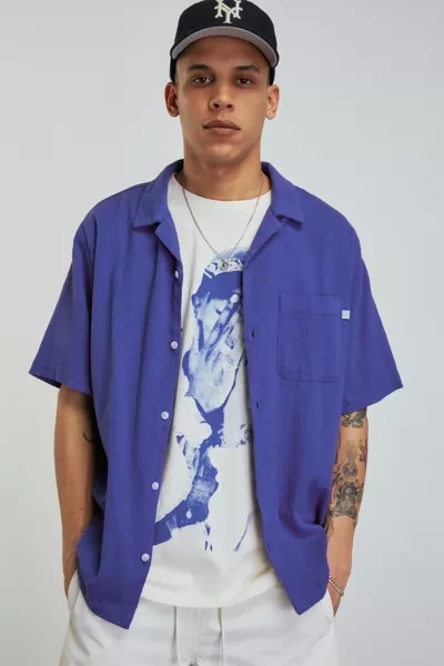 Shop Standard Cloth Liam Cotton Crinkle Shirt In Blue