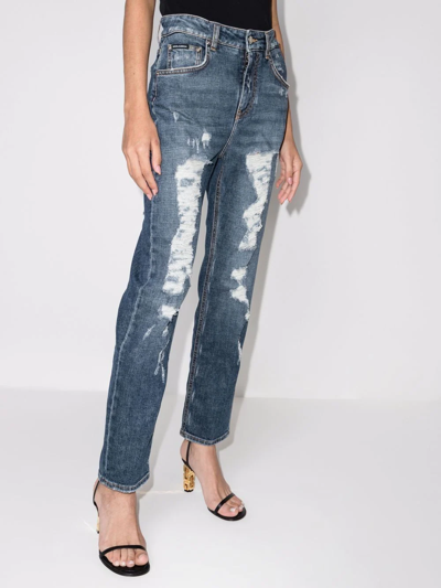 Shop Dolce & Gabbana Distressed Cropped Jeans In Nude
