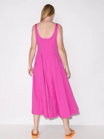Shop Staud Wells Square-neck Midi Dress In Rosa