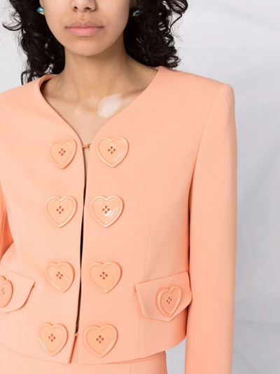 Shop Moschino Heart-buttons V-neck Fitted Jacket In Rosa