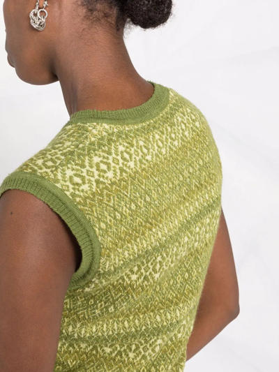 Shop Maison Margiela Fair Isle Distressed-effect Knitted Vest In Green