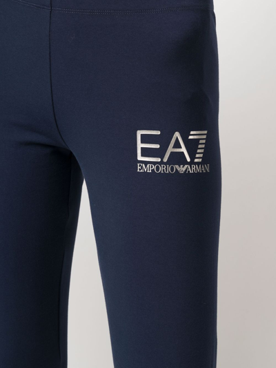 Shop Ea7 Logo-print Mid-rise Leggings In Blue