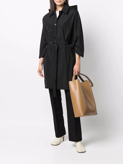 Yves Salomon Belted-waist Hooded Coat In Black