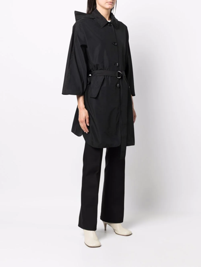 Yves Salomon Belted-waist Hooded Coat In Black