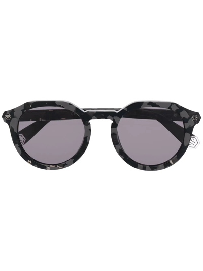 Shop Philipp Plein Globetrotter Hexagon Round Sunglasses In Grau