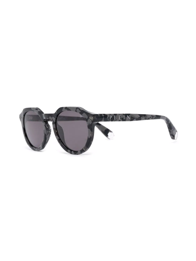 Shop Philipp Plein Globetrotter Hexagon Round Sunglasses In Grau