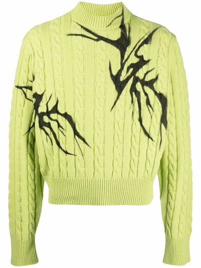 Shop A Better Mistake Tattoo-print Cable-knit Sweater In Grün