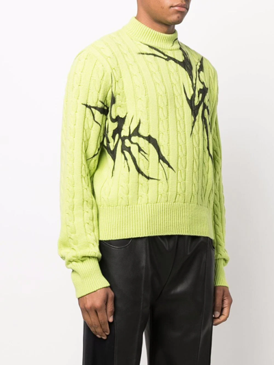 Shop A Better Mistake Tattoo-print Cable-knit Sweater In Grün