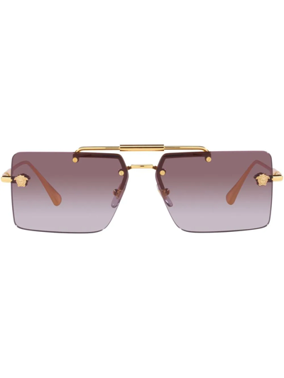 Versace Pink Gradient Flash Mirror Rectangular Ladies Sunglasses Ve2245 100258 60 In Brown