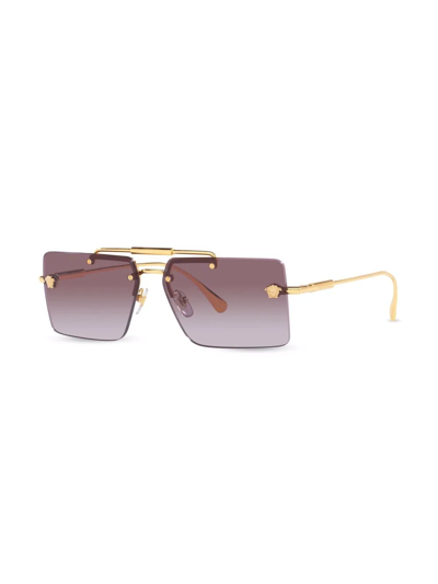 Versace Pink Gradient Flash Mirror Rectangular Ladies Sunglasses Ve2245 100258 60 In Brown