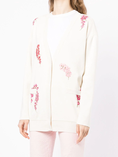 Shop Giambattista Valli Floral-knit Buttoned Cardigan In Weiss