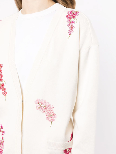 Shop Giambattista Valli Floral-knit Buttoned Cardigan In Weiss