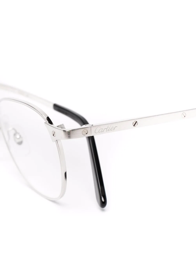 Shop Cartier Logo Square Glasses In Silver