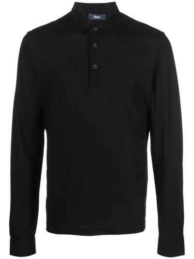 Shop Herno Long-sleeve Polo Shirt In Schwarz