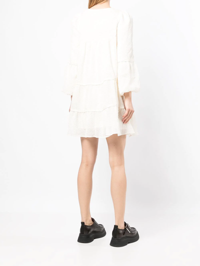 Shop Tout A Coup Puff-sleeve Tiered Mini Dress In Nude