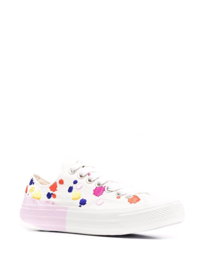 Shop Msgm Paint Print Low-top Sneakers In Weiss