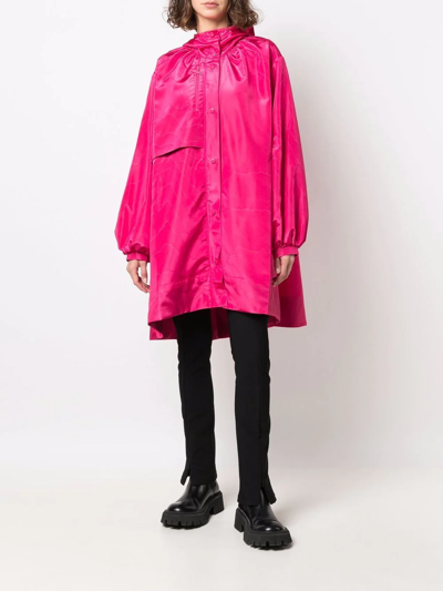 Marine Serre A-line Moire Hooded Windbreaker Coat In Rosa