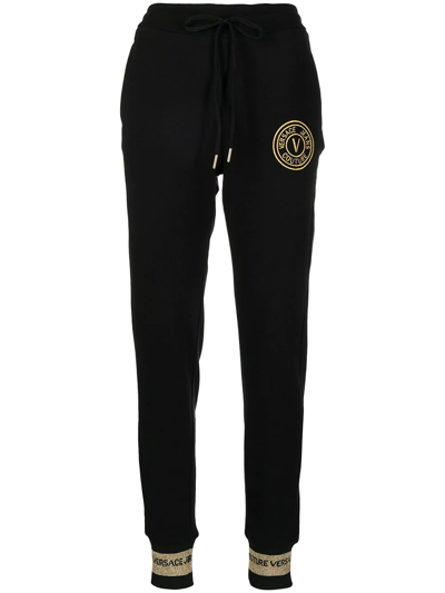 Shop Versace Jeans Couture Embroidered-logo Cotton Track Pants In Schwarz