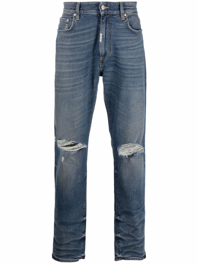 Shop Represent Distressed Straight-leg Jeans In Blau