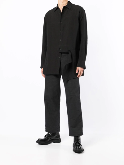 Ziggy Chen Assembled Patchwork Linen Shirt In Black | ModeSens