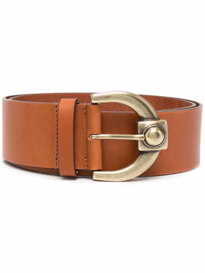 Shop Etro Wide Calf Leather Belt In Braun