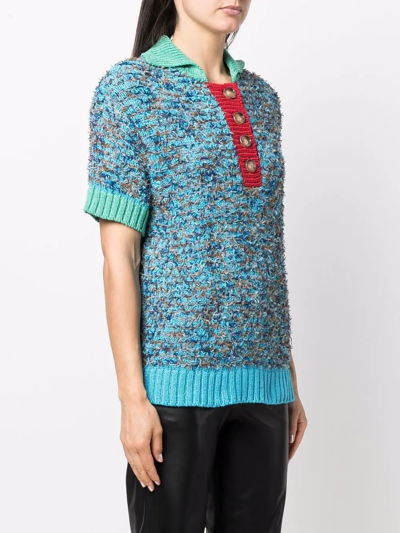 Shop Andersson Bell Short-sleeve Bouclé Knitted Top In Blue