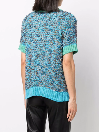Shop Andersson Bell Short-sleeve Bouclé Knitted Top In Blue