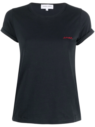 Maison Labiche Embroidered Cotton T-shirt In Carbon Washed | ModeSens