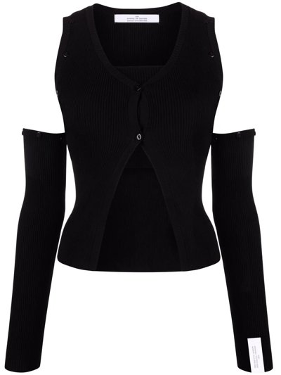 Shop Rokh Cut-out Knitted Cardigan In Schwarz
