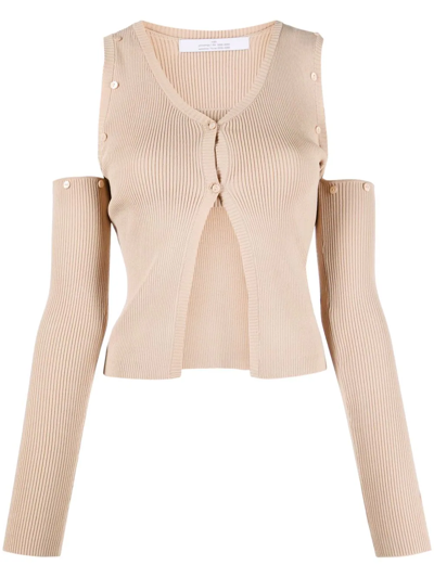 Shop Rokh Cut-out Knitted Cardigan In Nude