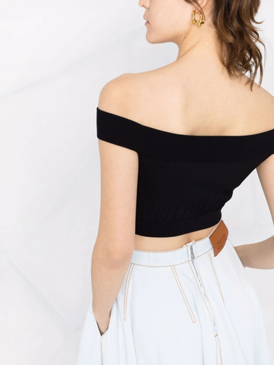 Alexander Mcqueen Woman Black Off Shoulder Crop Top In Schwarz