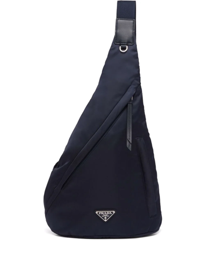 Shop Prada Re-nylon Logo-plaque Backpack In Blau