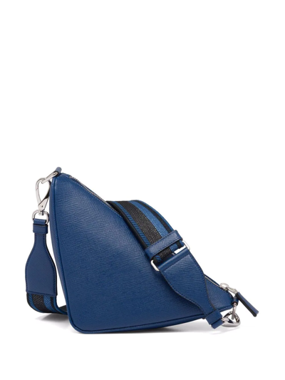 Prada Men's Saffiano Leather Logo Triangle Crossbody Bag In Bluette ...