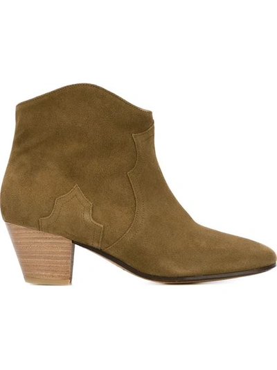 Isabel Marant Dicker 65 Olive Suede Ankle Boots In Brown