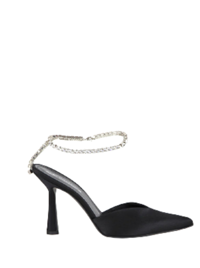 Shop Aldo Castagna Woman's Emily Silk Satin And Leather Pumps With Crystal Ankle Strap In Black