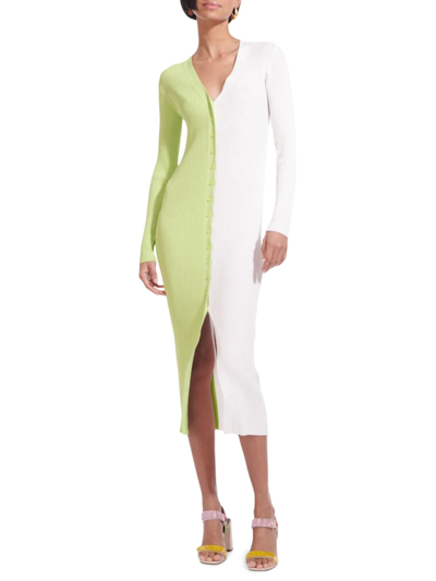 Shop Staud Women's Shoko Colorblock Body-con Sweaterdress In Lime White