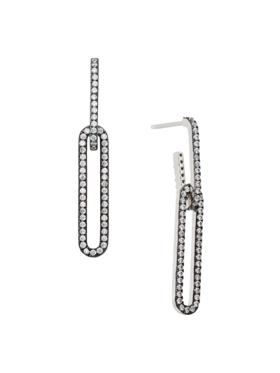 Shop Adriana Orsini Edgy Black Ruthenium-plated, Sterling Silver & Cubic Zirconia Double-drop Earrings
