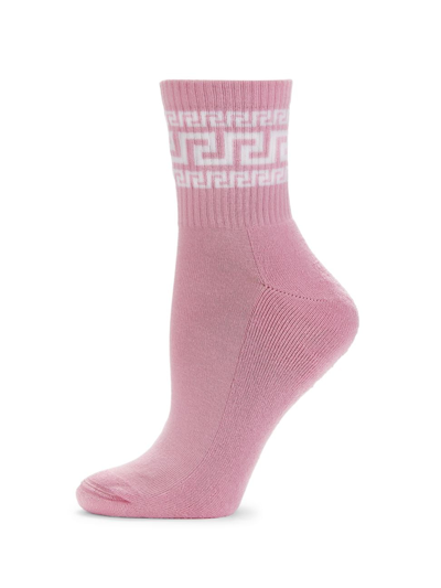 Shop Versace Greek Logo Socks In Candy White