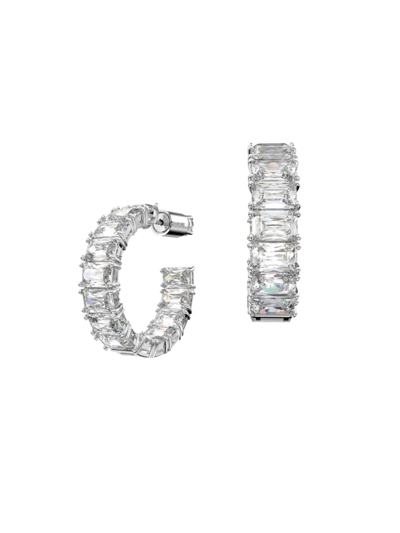 Shop Swarovski Women's Millenia  Crystal Octagon-cut Rhodium-plated Hoop Earrings In Silver