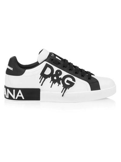 Shop Dolce & Gabbana Men's Portofino Low-top Logo Sneakers In White Black