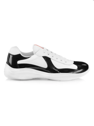 Prada Men's New America's Cup Leather Low-top Sneakers In Nero Bianco |  ModeSens