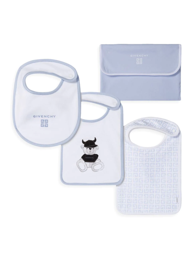 Shop Givenchy Baby's 3-pack Logo Bibs Set In Pale Blue