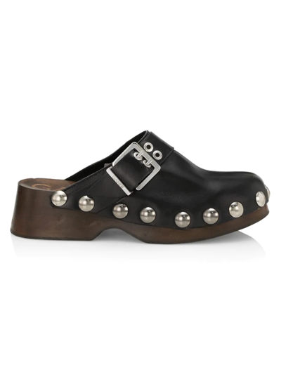 Shop Ganni Women's Calf Leather Studded Clogs In Black