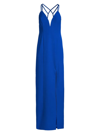 Shop Aidan Mattox Women's V-neck Column Gown In True Blue