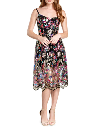 Shop Dress The Population Women's Umalia Floral Embroidered Cocktail Dress In Gold Multi