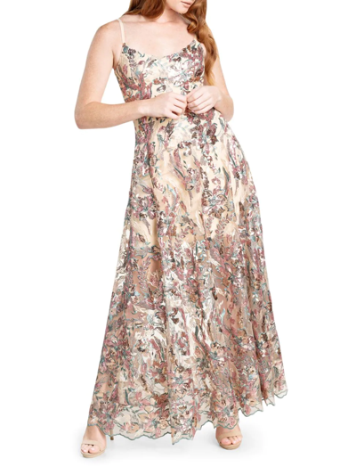 Shop Dress The Population Women's Umalina Floral Sequin Fit & Flare Gown In Lavender Multi