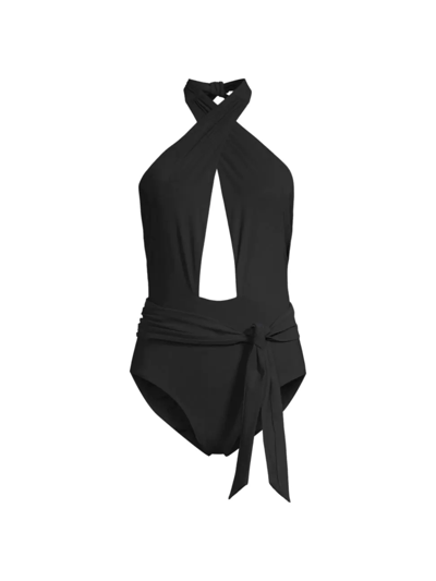 Shop Tory Burch Women's Wrap One-piece Swimsuit In Black