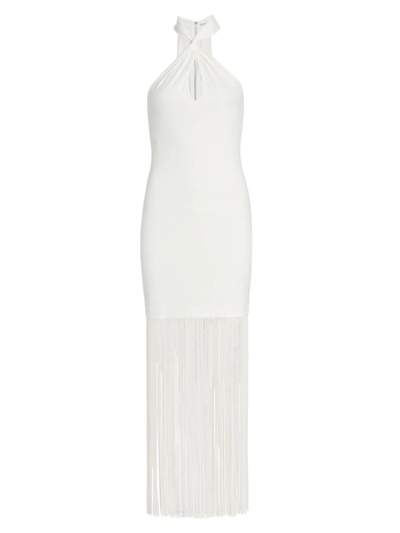 Shop Alice And Olivia Women's Steph Fringe Midi-dress In Off White